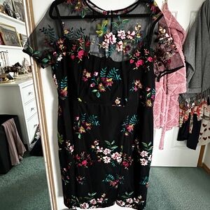 Anthropologie Black Dress with Floral Embroidery